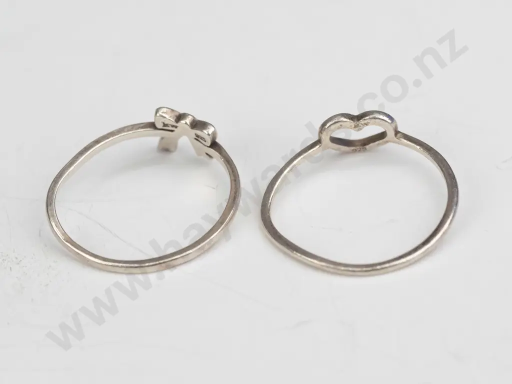 2 silver 'Karen Walker' rings both stamped 925 KW Bow size N Heart size R Image 1++