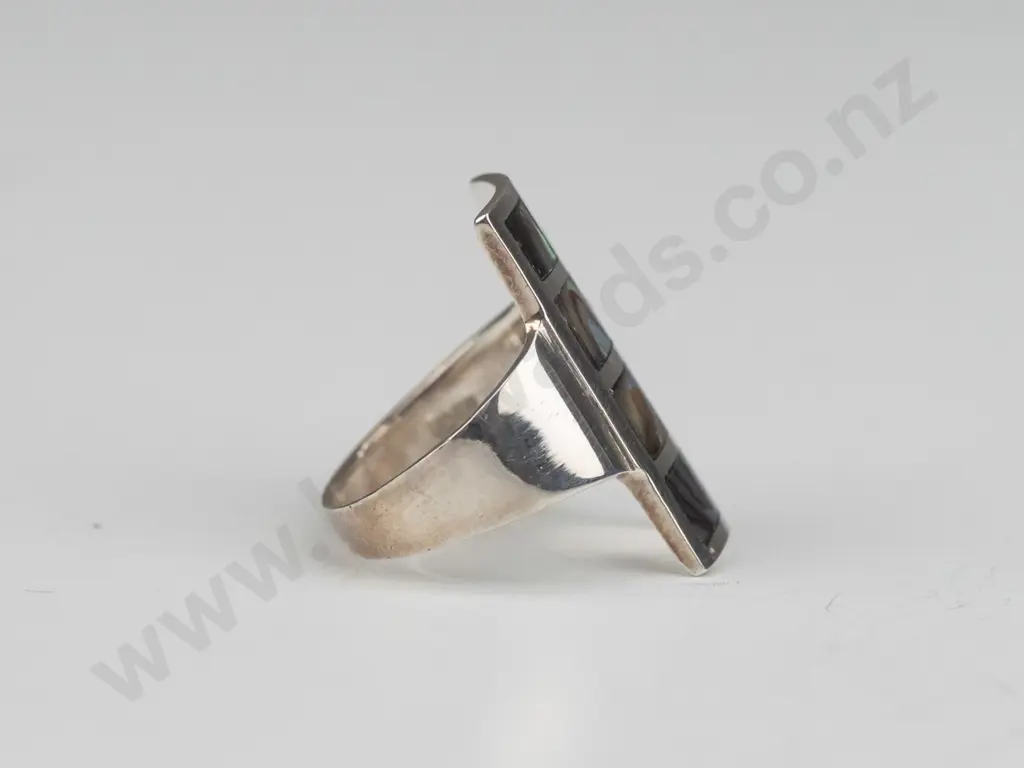 silver paua shell ring stamped 925 size O.5 Image 1++
