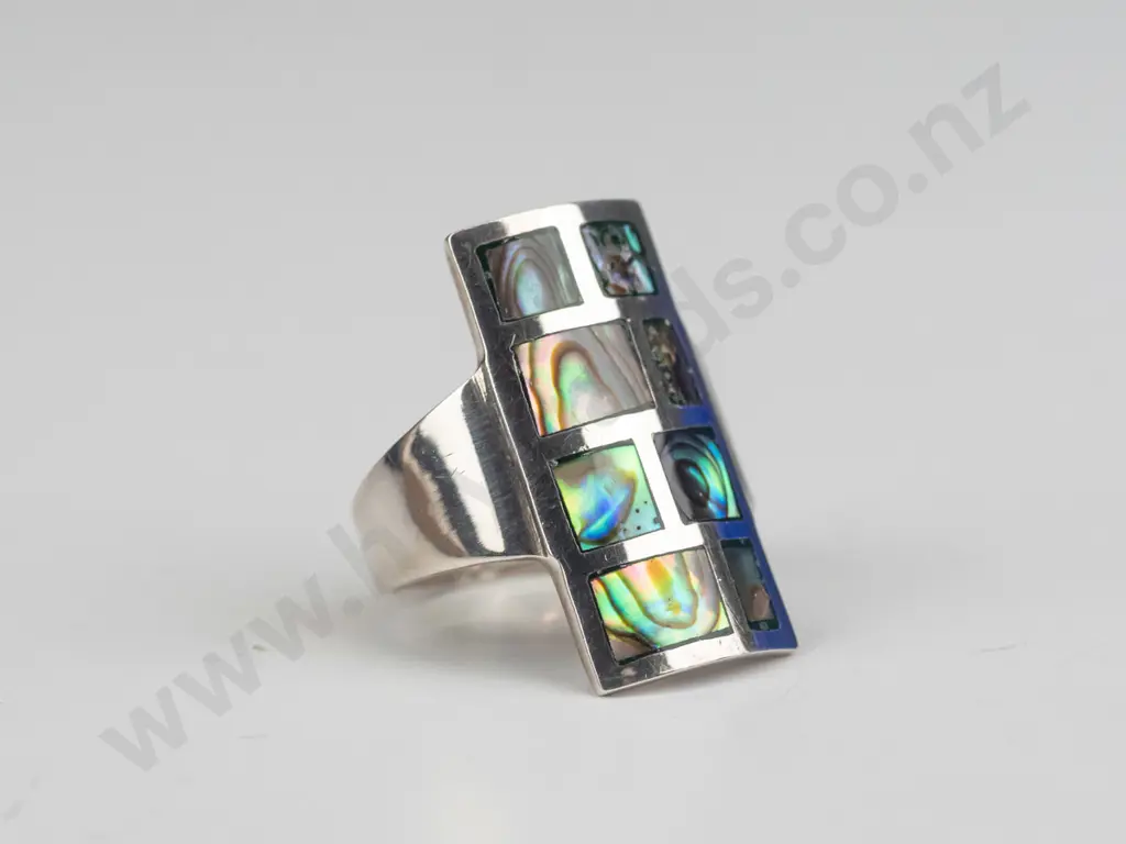 silver paua shell ring stamped 925 size O.5 Image 1++