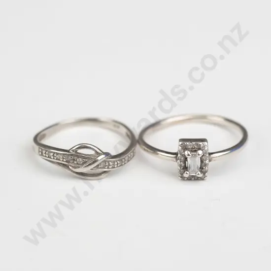 silver ring with cz size M & buckle style ring with cz both stamped 925 size K