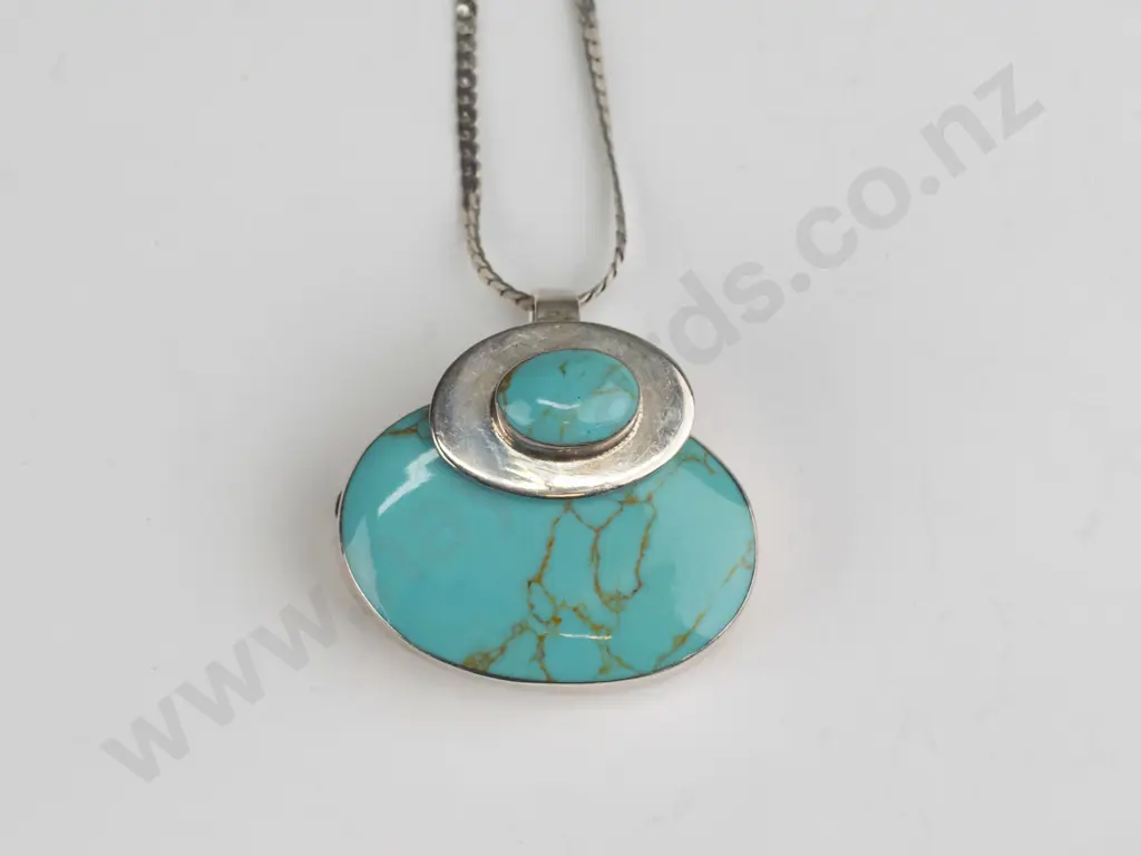 Mexican sterling silver faux turquoise necklace 22gms Image 1++