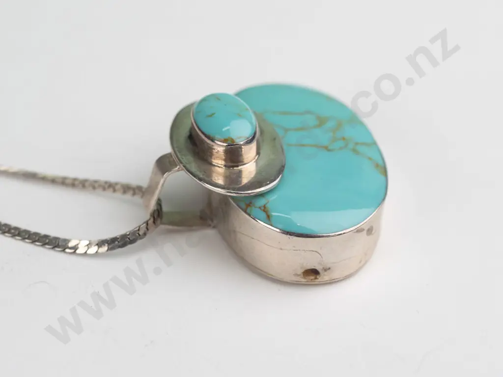 Mexican sterling silver faux turquoise necklace 22gms Image 1++