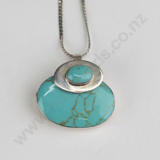 Mexican sterling silver faux turquoise necklace 22gms