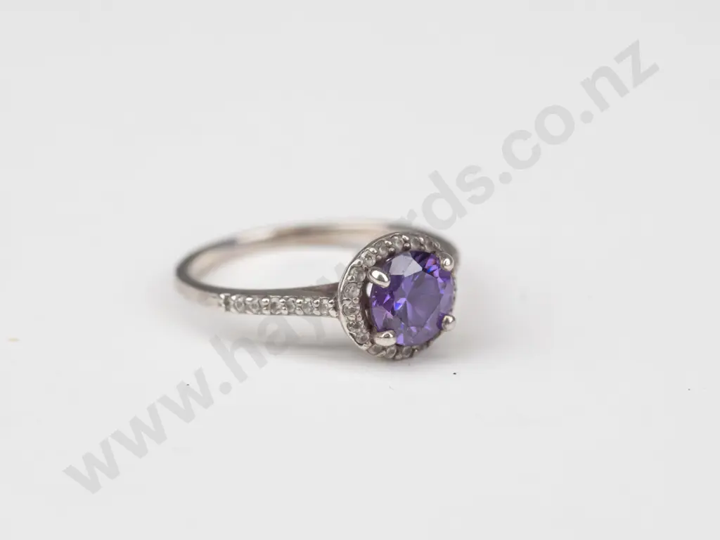 silver amethyst & cz ring stamped 925 size M/N Image 1++