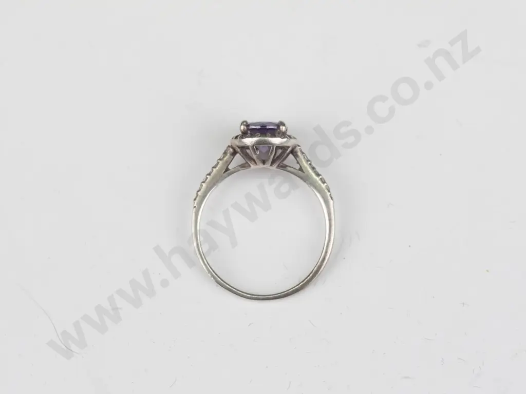 silver amethyst & cz ring stamped 925 size M/N Image 1++