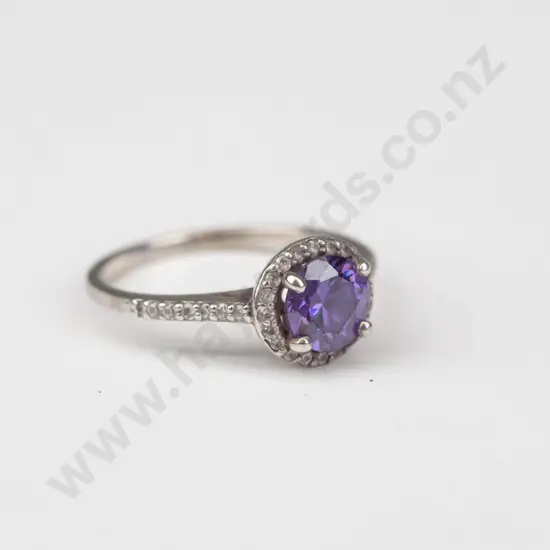 silver amethyst & cz ring stamped 925 size M/N