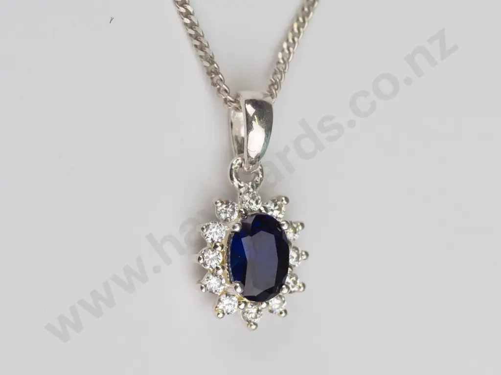 silver blue stone & cz necklace stamped 925 Image 1++