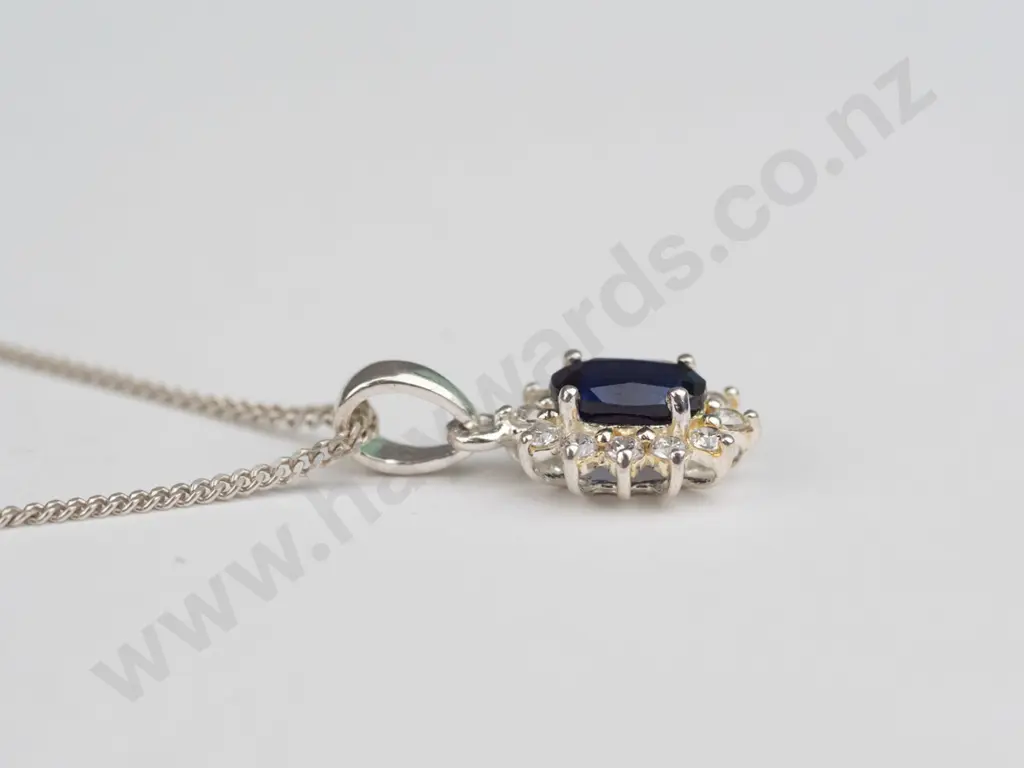 silver blue stone & cz necklace stamped 925 Image 1++