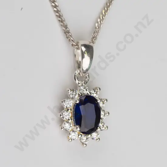 silver blue stone & cz necklace stamped 925