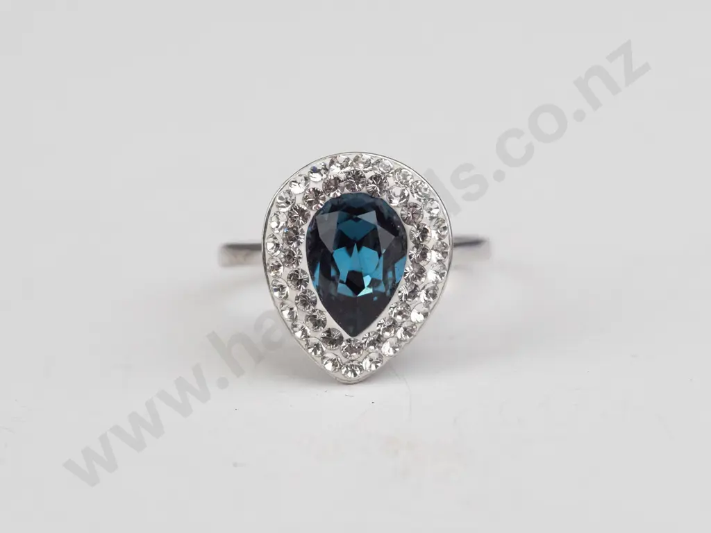 silver blue stone & cz ring stamped 925 size N Image 1++