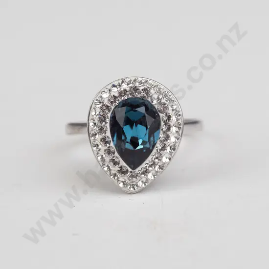 silver blue stone & cz ring stamped 925 size N