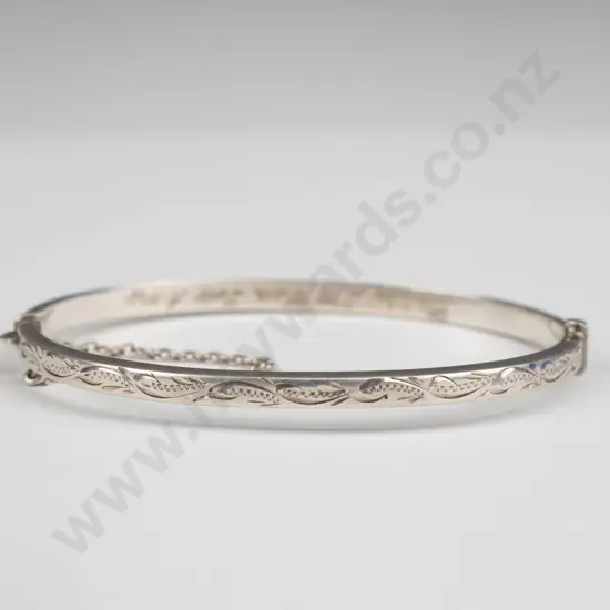 silver bangle with safety chain stamped stg sil