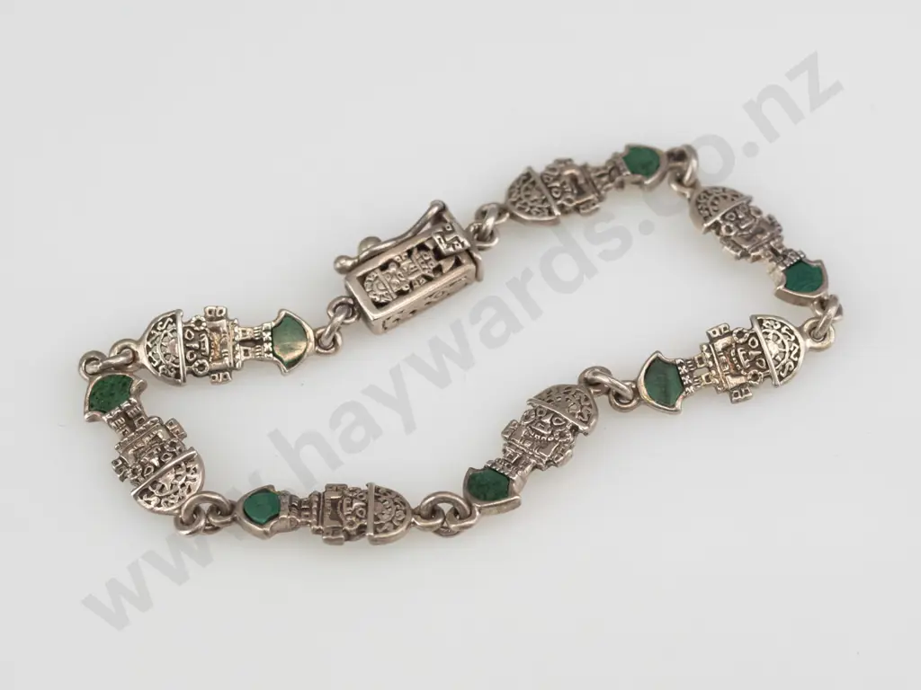 silver bracelet with green stone stamped 925 Image 1++