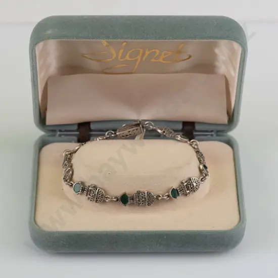 silver bracelet with green stone stamped 925