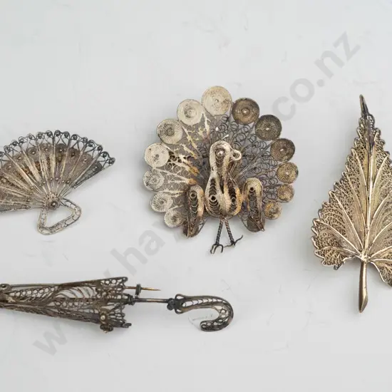 4 filagree brooches
