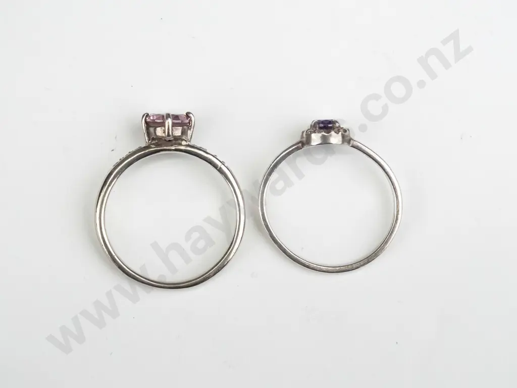 silver amethyst ring size N & silver pink stone ring size O both stamped 925 Image 1++