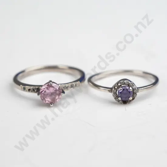 silver amethyst ring size N & silver pink stone ring size O both stamped 925