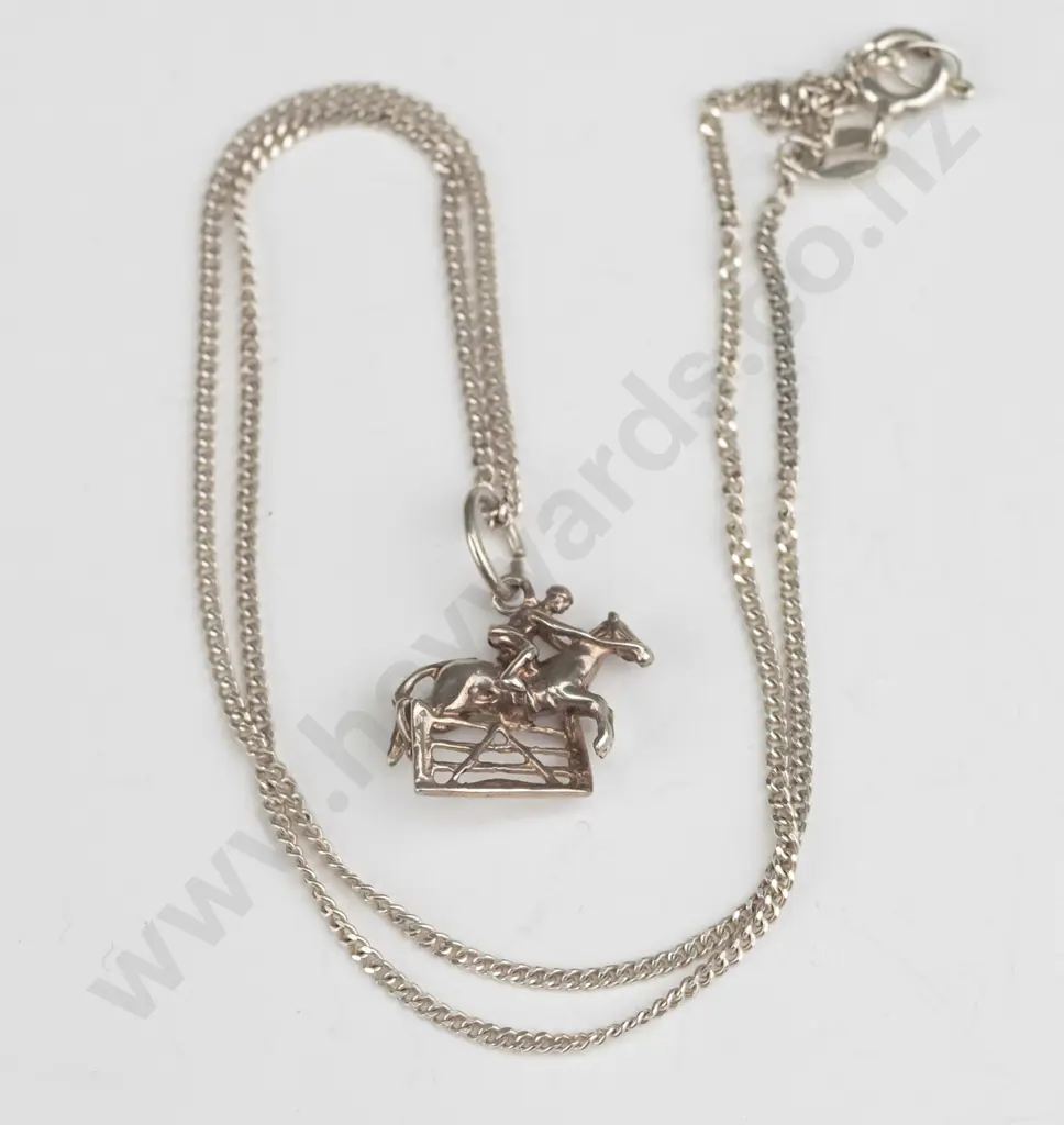 sterling silver necklace with jumping horse rider penadant Image 1++