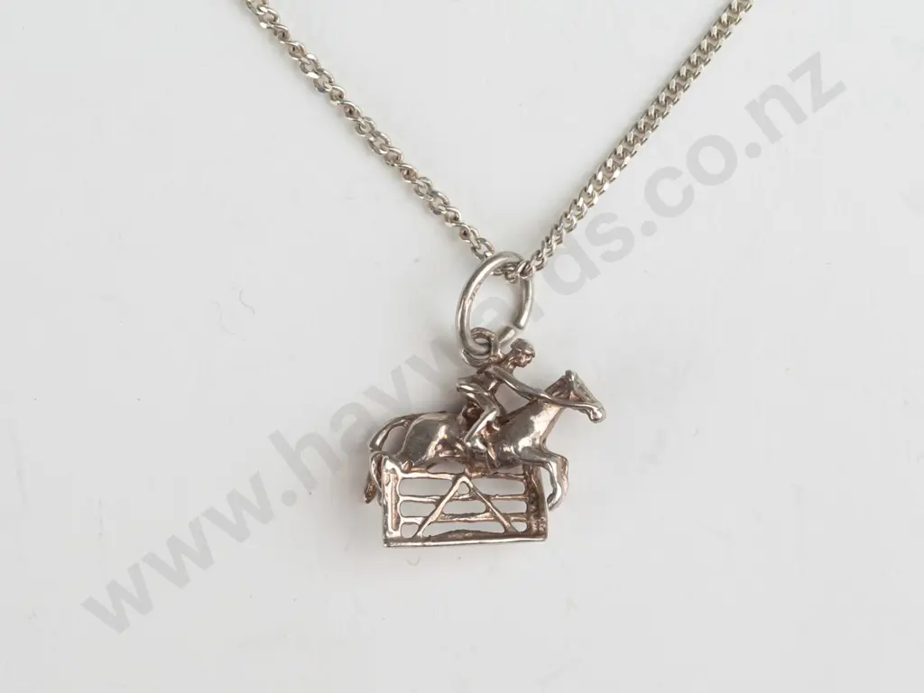 sterling silver necklace with jumping horse rider penadant Image 1++