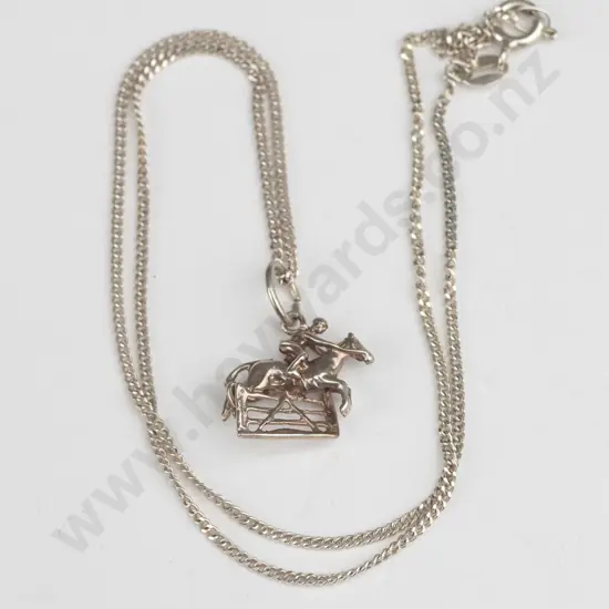sterling silver necklace with jumping horse rider penadant