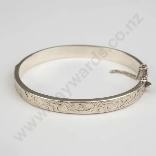 silver bangle with safety chain stamped stg sil
