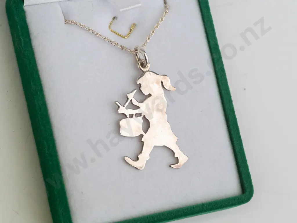 silver girl playing drum necklace stamped 925 Image 1++