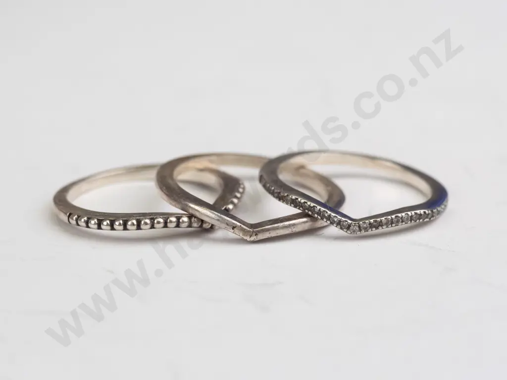 set of 3 silver rings stamped 925 size P Image 1++