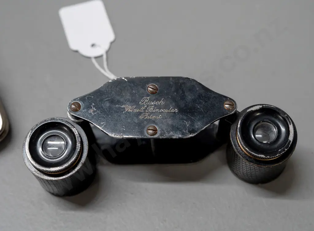 vintage compact binoculars / opera glasses marked  'Busch Wimett Binocular' with shagreen covering and shagreen purse Image 1++