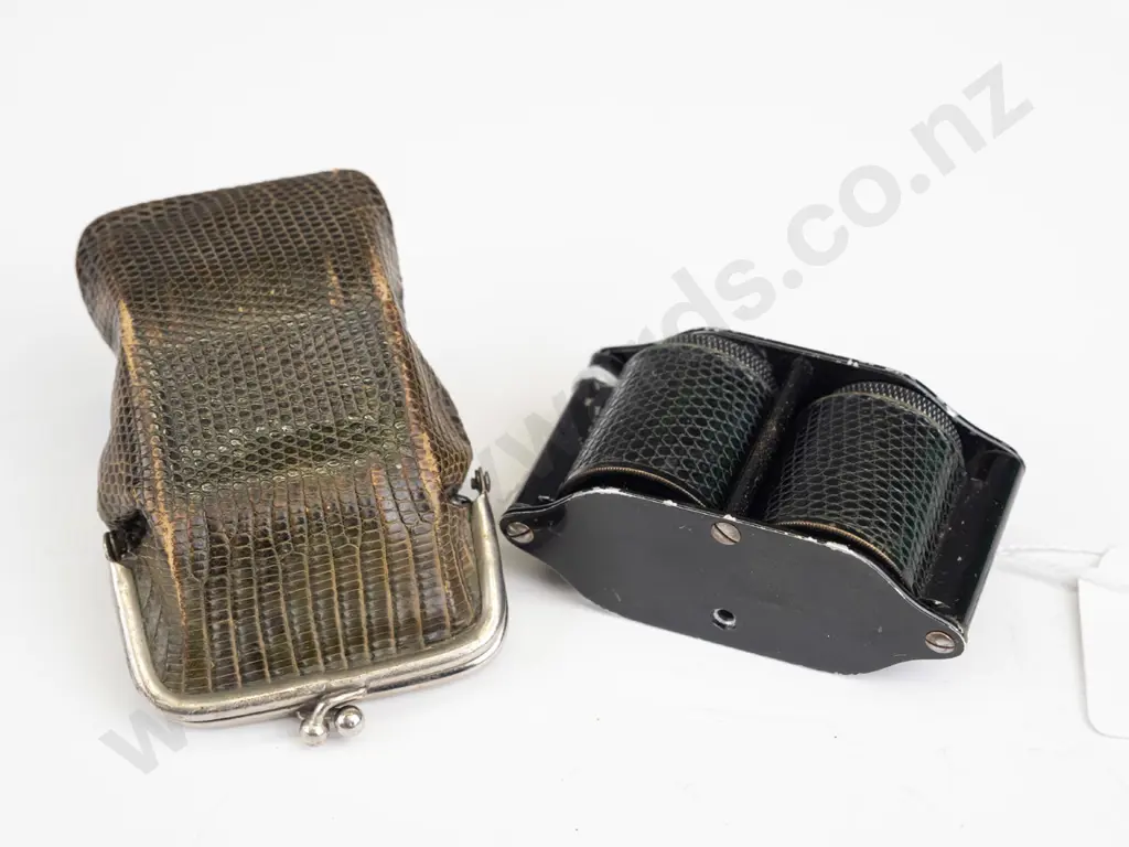 vintage compact binoculars / opera glasses marked  'Busch Wimett Binocular' with shagreen covering and shagreen purse Image 1++