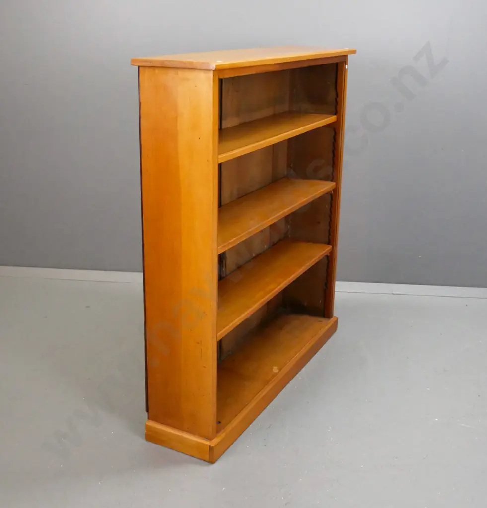 colonial rimu and kauri bookcase with 3 adjustable shelves - has loose back, sporadic borer in back and sides, shelves Image 1++