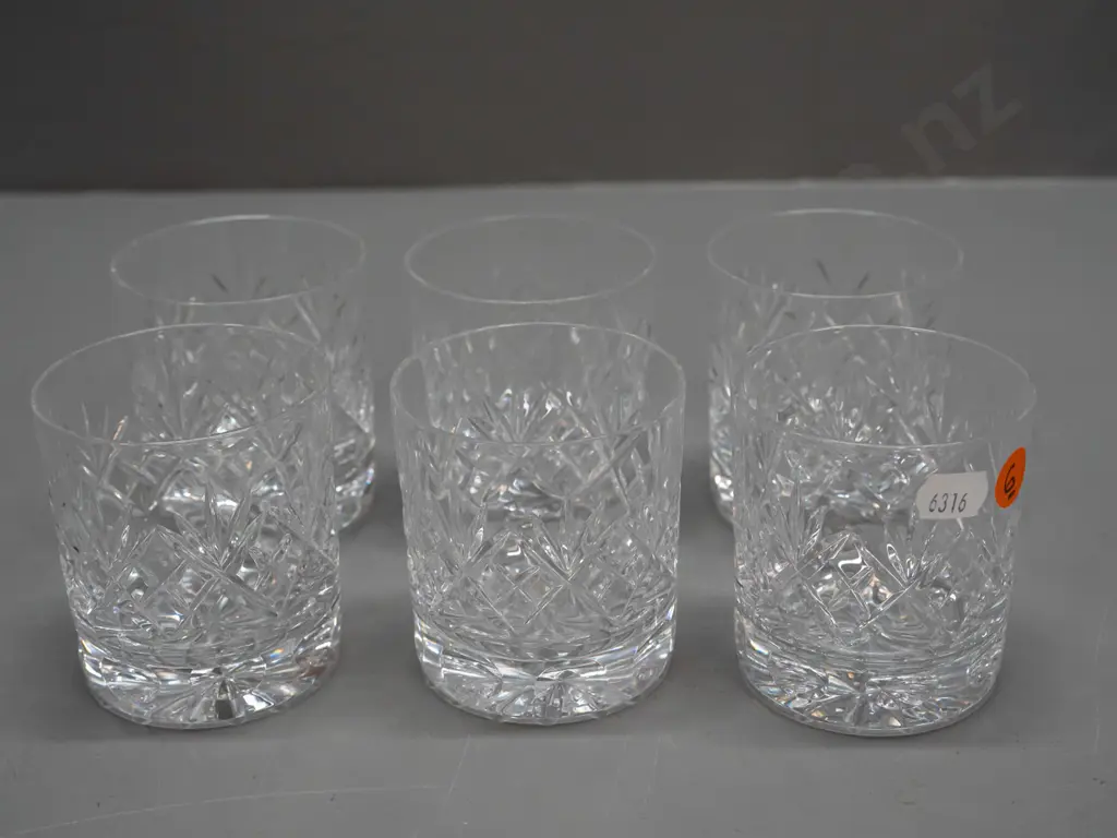 6 small cut crystal tumblers - no maker's marks H-75 Image 1++