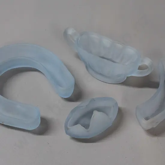 4 vintage frosted & moulded blue glass trough vases - crescent, horseshoe, etc. - horseshoe L-160