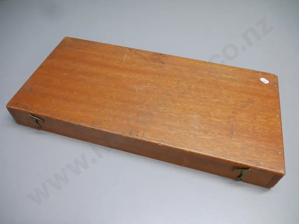 vintage station pointer/3-arm protractor in original box, no makers mark. Box L-505 W-240 [age wear] Image 1++