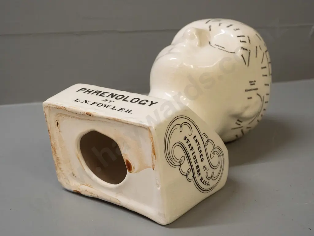ceramic phrenology head marked L.N. Fowler London with crazed glaze finish H-270 W-130 D-90 Image 1++