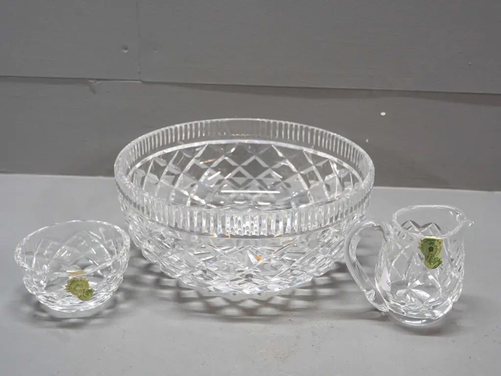 3 pieces Waterford cut crystal - salad bowl H-90 D-200 small jug and sugar bowl Image 1++