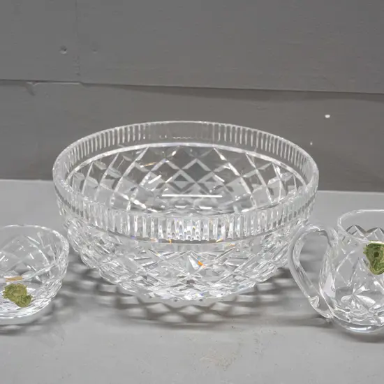 3 pieces Waterford cut crystal - salad bowl H-90 D-200 small jug and sugar bowl