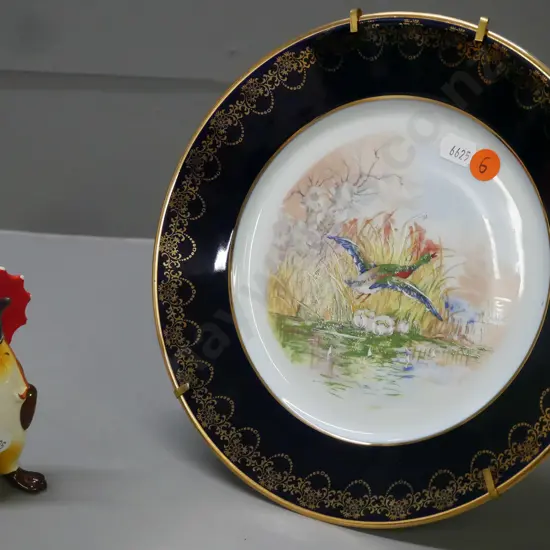 Beswick penguin figurine & Limoges gilt-edged plate w/ flying duck imagery. Plate D-225