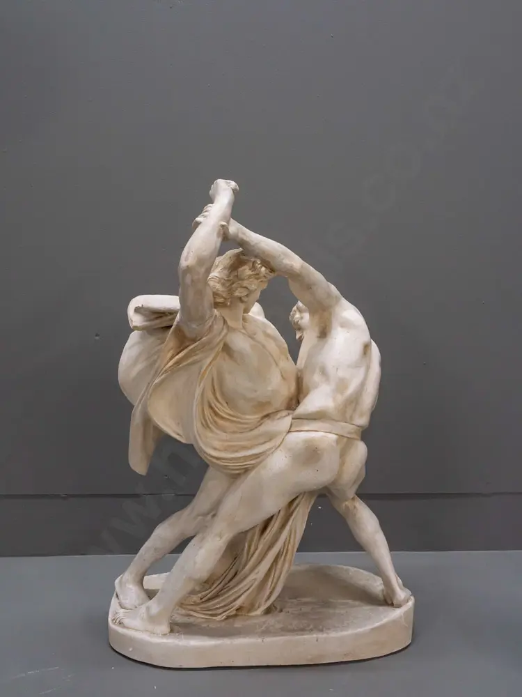 large reproduction of Johan Peter Molin grapplers or knife fighters figure, composite and plaster, aged finished, has Image 1++