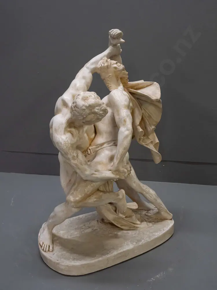 large reproduction of Johan Peter Molin grapplers or knife fighters figure, composite and plaster, aged finished, has Image 1++