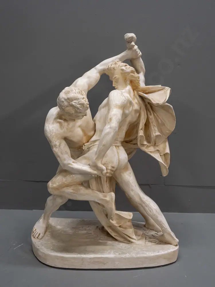 large reproduction of Johan Peter Molin grapplers or knife fighters figure, composite and plaster, aged finished, has Image 1++
