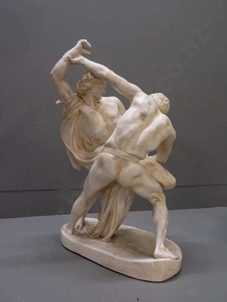 large reproduction of Johan Peter Molin grapplers or knife fighters figure, composite and plaster, aged finished, has Image 1++