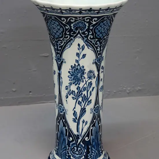 Boch Belgium Delft style trumpet shaped vase H-310