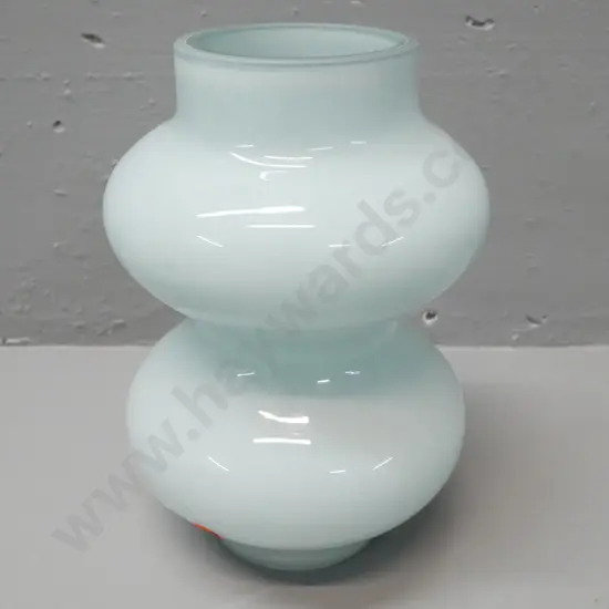 Art glass double gourd shaped vase clear over opaque blue glass w/ circular clear base H-210 D-140