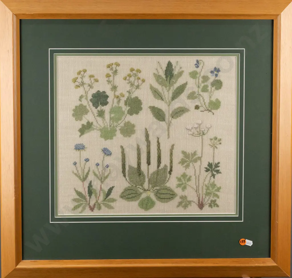 Framed cross-stitch, botanical design, H-325 W-365 Image 1++