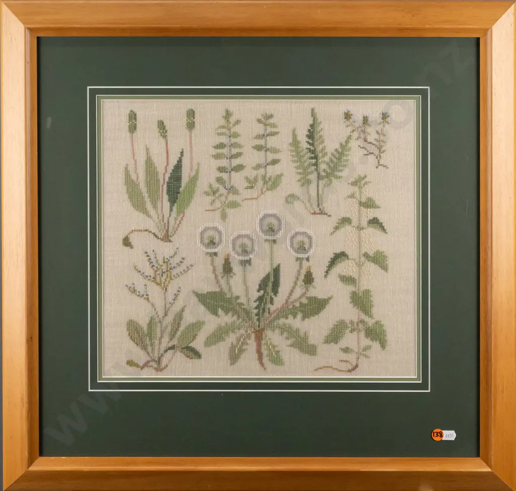 Framed cross-stitch, botanical design, H-325 W-365 Image 1++
