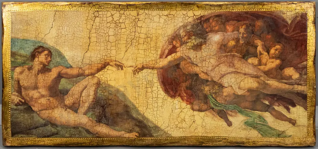 decorative print on board - Michelangelo's "The Creation of Adam" H320 W700 Image 1++