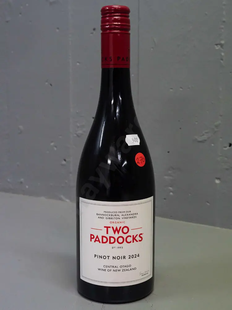 Two Paddocks 2024 Bannockburn, Alexandra & Gibbston vineyards organic pinot noir 750ml bottle of red wine Image 1++