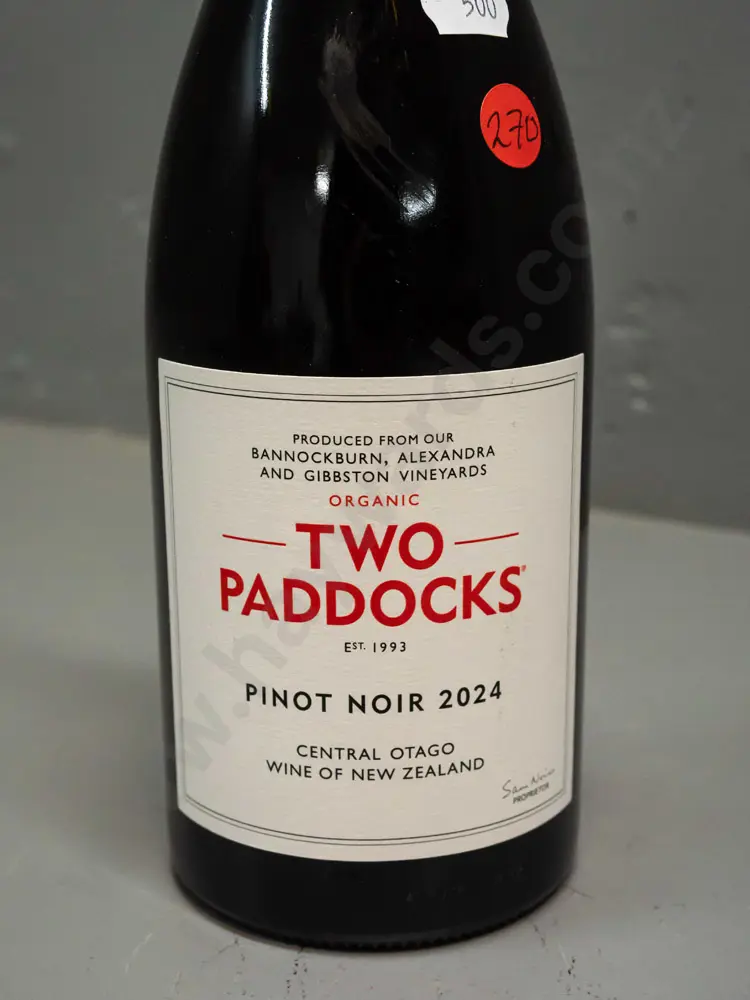 Two Paddocks 2024 Bannockburn, Alexandra & Gibbston vineyards organic pinot noir 750ml bottle of red wine Image 1++