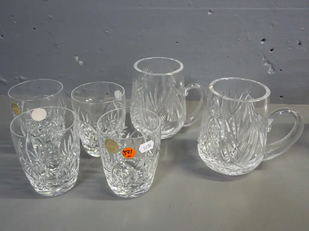cut crystal items - 4 Webb Corbett tumblers H-95 and 2 Waterford mugs H-115 Image 1++