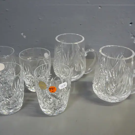 cut crystal items - 4 Webb Corbett tumblers H-95 and 2 Waterford mugs H-115